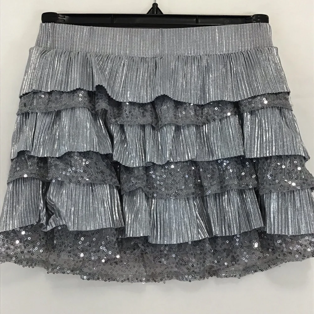 Justice Silver Sequin Ruffled Skirt Skort Size 8‎